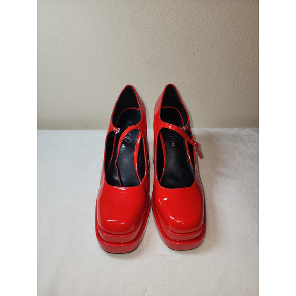 WILD PAIR Women Red Chunky Platform Block Heel Pumps Shoes 9.5 M Mary Janes - Picture 5 of 10